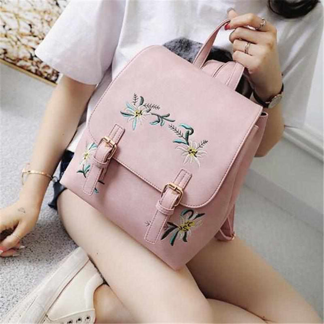 Women Leather Small Backpacks - Small Floral School bags for Girls-Backpacks-Golonzo