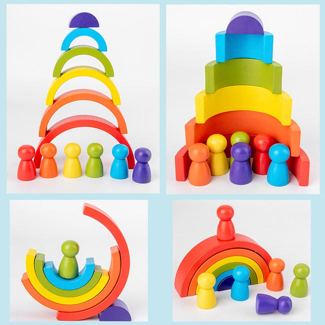 DIY children's wooden rainbow toy creative wood rainbow stacked balance blocks baby toy-Toys-Golonzo
