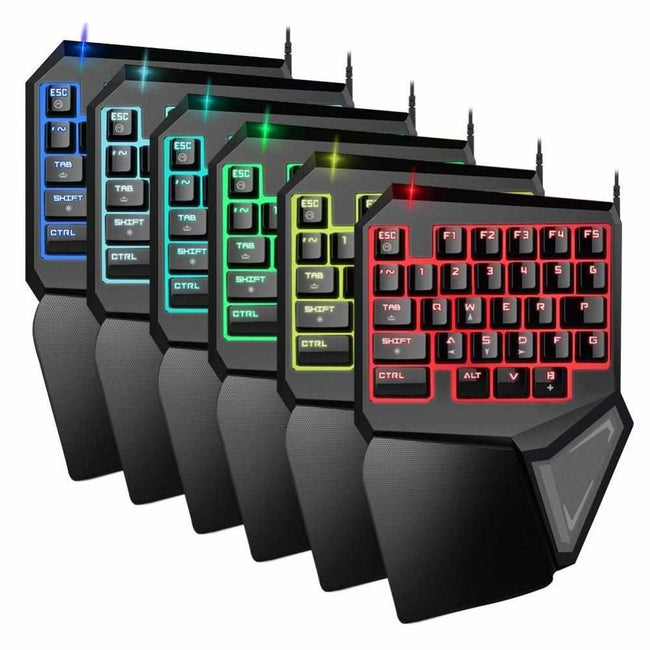 T9Pro Single Handed Gaming Keyboard - 7 Color Backlit 30 Buttons Ergonomic Keypad-Keyboards-Golonzo