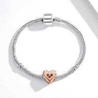 Sterling Silver Beads Rose Gold Color Love Heart Charms - Love For Ever Edition-Charms & Pendants-Golonzo