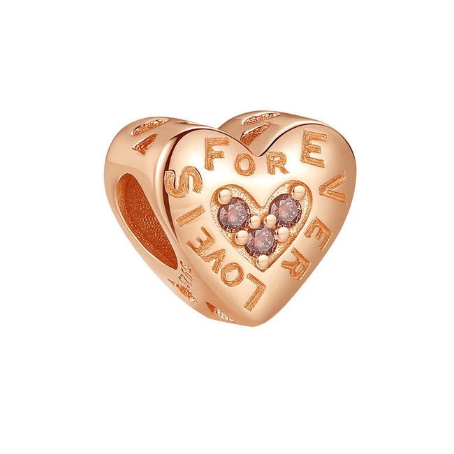 Sterling Silver Beads Rose Gold Color Love Heart Charms - Love For Ever Edition-Charms & Pendants-Golonzo