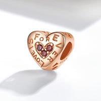 Sterling Silver Beads Rose Gold Color Love Heart Charms - Love For Ever Edition-Charms & Pendants-Golonzo