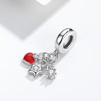 Sterling Silver Star and Red Enamel Heart Dangle Charms Bracelet Bead-Charms & Pendants-Golonzo
