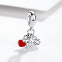 Sterling Silver Star and Red Enamel Heart Dangle Charms Bracelet Bead-Charms & Pendants-Golonzo