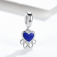 Sterling Silver Red Enamel Heart and Paw Print Dangle Charms Bracelet Bead-Charms & Pendants-Golonzo