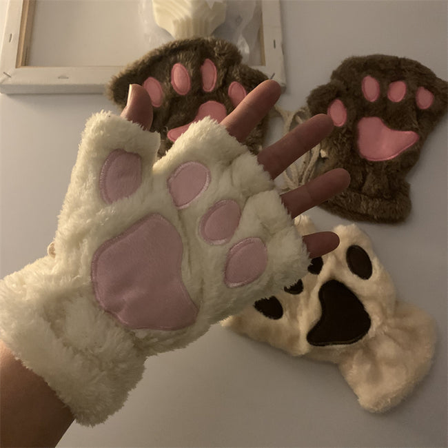 Fashion Girls Lovely Cat Claw Paw Plush Mittens-Gloves & Mittens-Golonzo