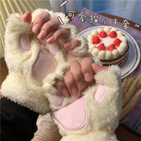 Fashion Girls Lovely Cat Claw Paw Plush Mittens-Gloves & Mittens-Golonzo