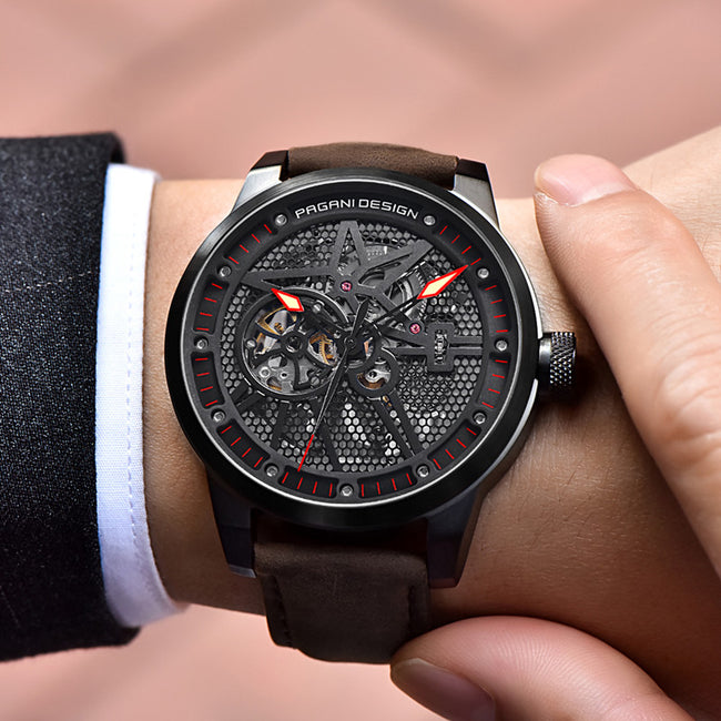 Fashion Luxury Leather Tourbillon Watch - Automatic Mechanical Men Wristwatch-Watch-Golonzo