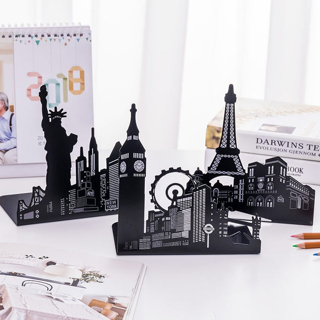 Ferris Wheel / Eiffel Tower / Statue of Liberty Metal Book Ends, Novelty Vintage Black Bookend-bookcase-Golonzo