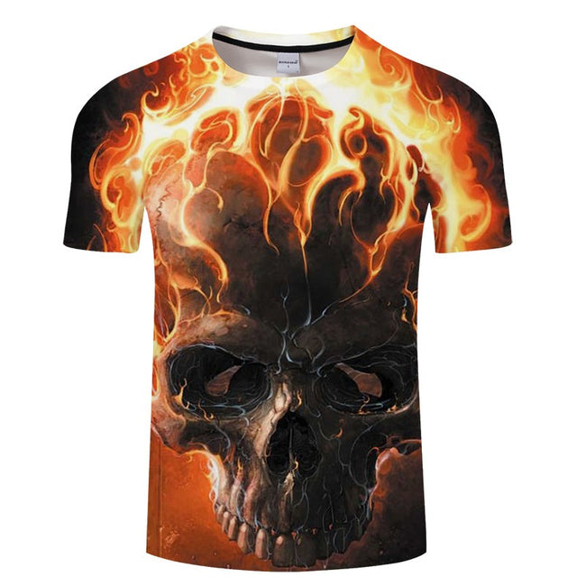 Fire Skull 3D Print T Shirt - The Mighty Skull-Shirts and Tops-Golonzo