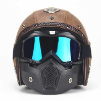PU Leather 3/4 Vintage Motorcycle Helmet - Include/Exclude Goggle Mask-Motorcycle Helmets-Golonzo