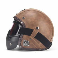 PU Leather 3/4 Vintage Motorcycle Helmet - Include/Exclude Goggle Mask-Motorcycle Helmets-Golonzo