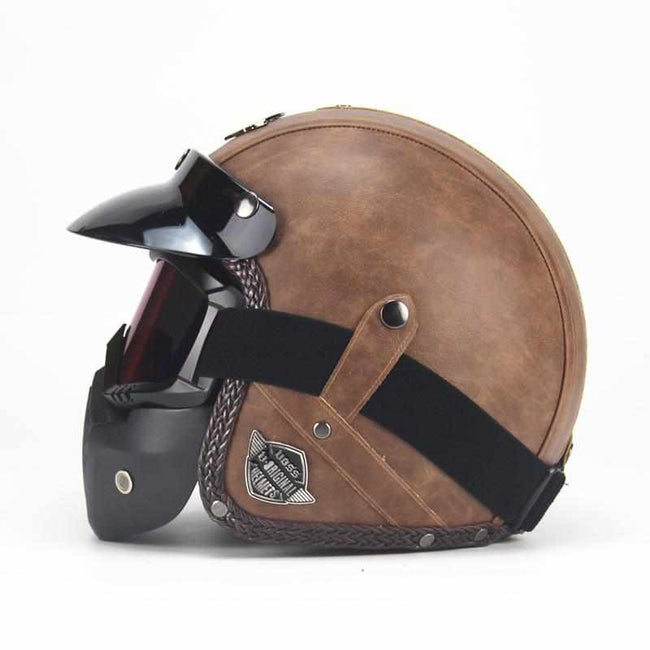 PU Leather 3/4 Vintage Motorcycle Helmet - Include/Exclude Goggle Mask-Motorcycle Helmets-Golonzo