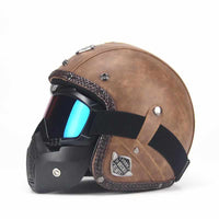 PU Leather 3/4 Vintage Motorcycle Helmet - Include/Exclude Goggle Mask-Motorcycle Helmets-Golonzo