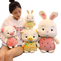 Rabbit and Pig Stuffed Doll with Strawberry and Pineapple Costume-Stuffed Animals-Golonzo