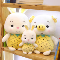 Rabbit and Pig Stuffed Doll with Strawberry and Pineapple Costume-Stuffed Animals-Golonzo