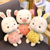 Rabbit and Pig Stuffed Doll with Strawberry and Pineapple Costume-Stuffed Animals-Golonzo