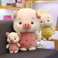 Rabbit and Pig Stuffed Doll with Strawberry and Pineapple Costume-Stuffed Animals-Golonzo