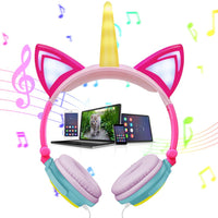 Funny Kids Headphone Led Light Unicorn Wired Headphones-Headphones and Headset-Golonzo