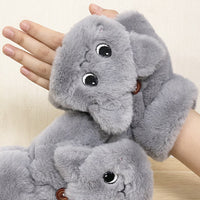 Soft Warm Rabbit Fur Knit Mittens Fingerless Gloves-Gloves & Mittens-Golonzo