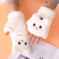 Soft Warm Rabbit Fur Knit Mittens Fingerless Gloves-Gloves & Mittens-Golonzo