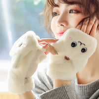 Soft Warm Rabbit Fur Knit Mittens Fingerless Gloves-Gloves & Mittens-Golonzo