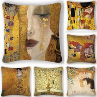 Oil Painting Cushion Cover Gold Pattern Print Pillow Case Vintage-Pillow Case and Shams-Golonzo