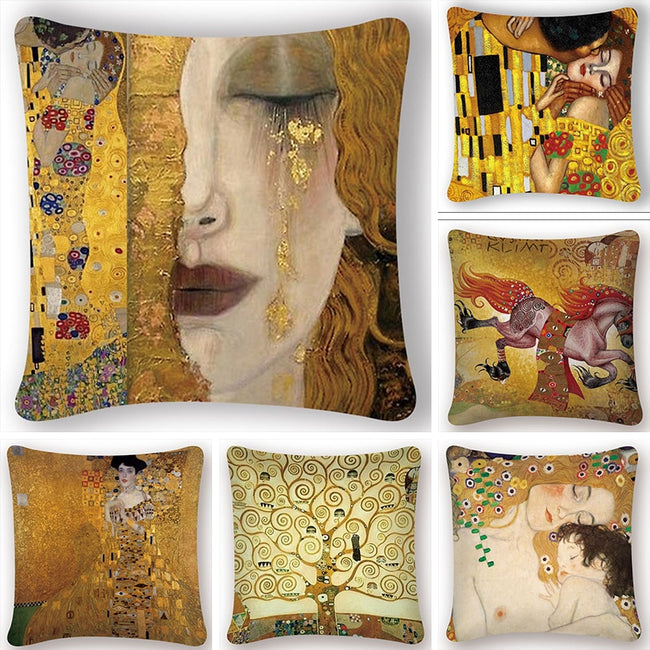 Oil Painting Cushion Cover Gold Pattern Print Pillow Case Vintage-Pillow Case and Shams-Golonzo