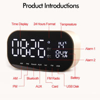 LED Digital Alarm Clock with Bluetooth Speaker Radio Wireless Music Player-Alarm Clocks-Golonzo