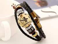 BLACK GALLSTONE ZODIAC SIGNS LEATHER BRACELET-Bracelet-Golonzo