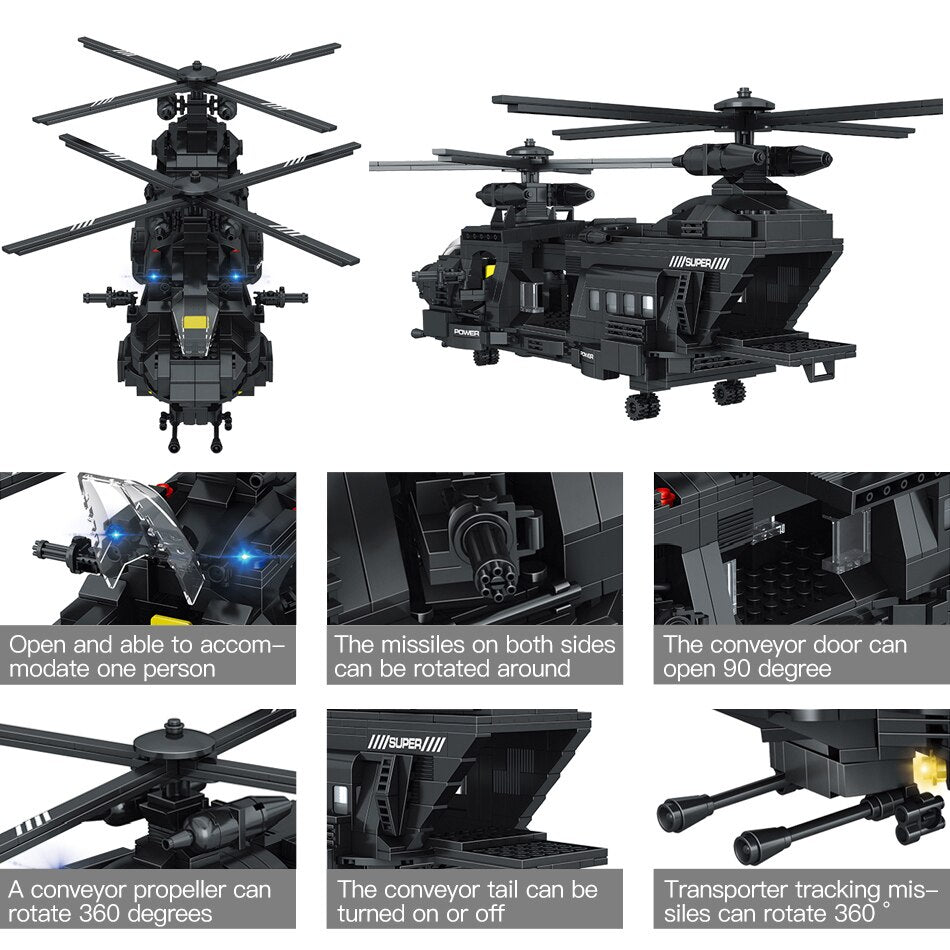 SWAT Team Building Blocks Set Transport Helicopter and Tank (With 10 SWAT Figures)-Toys-Golonzo