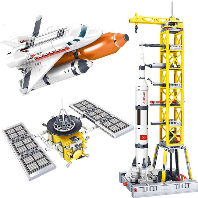 Space station Saturn V Rocket Building Blocks City Shuttle satellite Astronaut-Toys-Golonzo