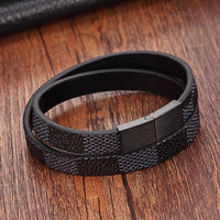 Handmade Cross Wide Cuff Stainless Steel Magnetic Genuine Leather Bracelets-Bracelet-Golonzo