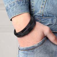 Handmade Cross Wide Cuff Stainless Steel Magnetic Genuine Leather Bracelets-Bracelet-Golonzo