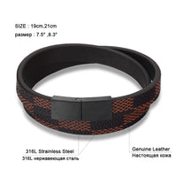 Handmade Cross Wide Cuff Stainless Steel Magnetic Genuine Leather Bracelets-Bracelet-Golonzo