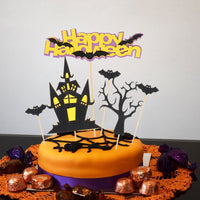 Happy Halloween Cake Topper Pumpkin Ghost Bat Witch Ghost Castle Black Cat Horror-Party Decorations-Golonzo