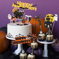 Happy Halloween Cake Topper Pumpkin Ghost Bat Witch Ghost Castle Black Cat Horror-Party Decorations-Golonzo