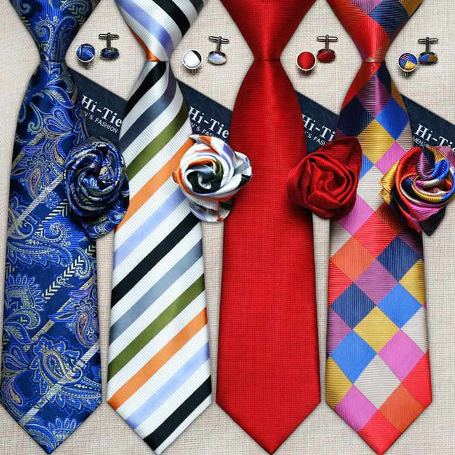 Fashion Hanky Cufflink Sets with 100% Silk Neckties for Mens Business Wedding Party-Neckties-Golonzo