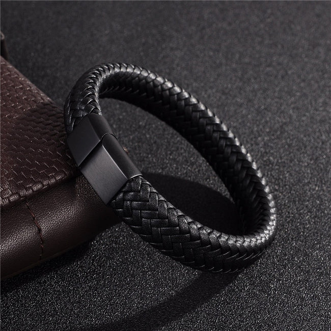 Braided Leather Bracelet Stainless Steel Magnetic Clasp Fashion Bangles-Bracelet-Golonzo