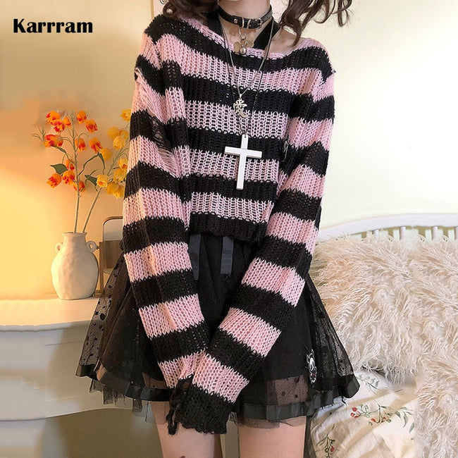 Striped Gothic Lolita Sweaters-Clothing-Golonzo