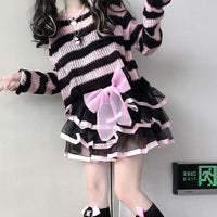 Striped Gothic Lolita Sweaters-Clothing-Golonzo