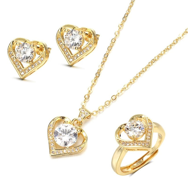 Jewelry Sets - Ring, Stud Earring, Necklace Heart Shape Gift for Women-Jewelry Sets-Golonzo