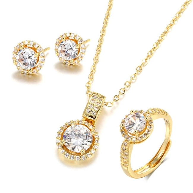 Jewelry Sets - Ring, Stud Earring, Necklace Round Shape Gift for Women-Jewelry Sets-Golonzo