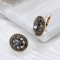 Women Stud Earrings Antique Gold Gray Crystal-Earrings-Golonzo