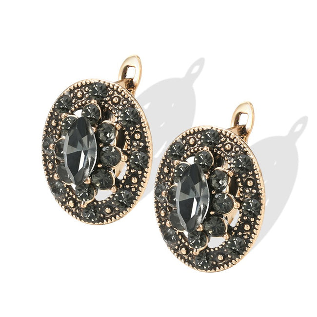 Women Stud Earrings Antique Gold Gray Crystal-Earrings-Golonzo