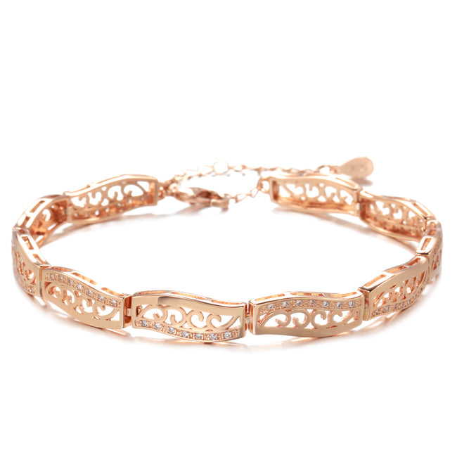 585 Rose Gold Luxury Natural Zircon Wave Pattern Bracelet for Women-Bracelets-Golonzo