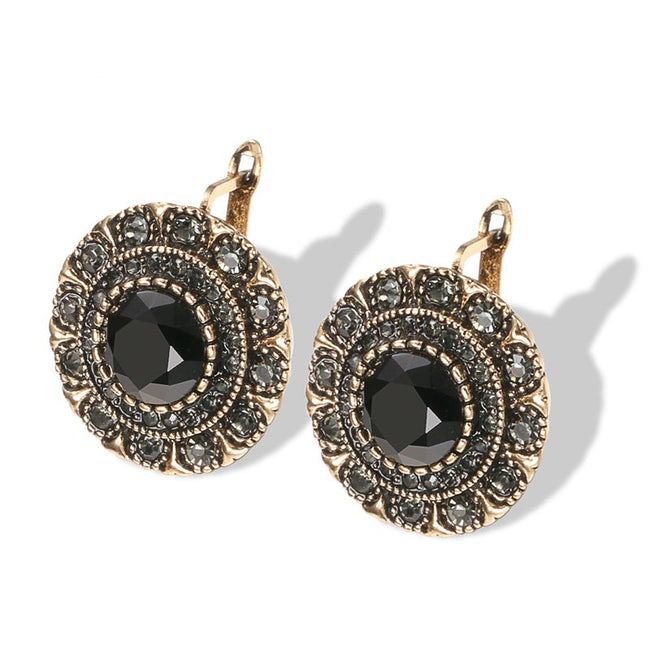 New Elegant Women Stud Earrings Antique Gold Gray Crystal-Earrings-Golonzo