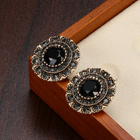New Elegant Women Stud Earrings Antique Gold Gray Crystal-Earrings-Golonzo