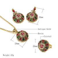 Jewelry Sets - Antique Gold Crystal Flower Ring, Stud Earring, Necklace for Women-Jewelry Sets-Golonzo