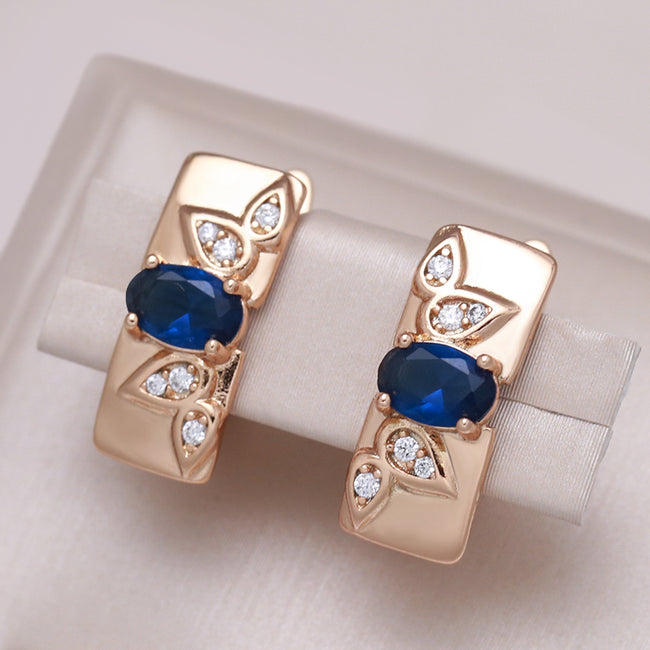585 Rose Gold Luxury Symmetry Blue Natural Zircon Drop Earring-Earrings-Golonzo